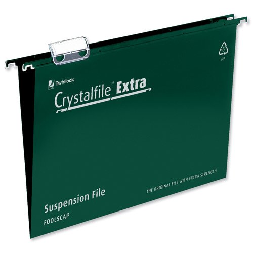 Rexel Crystalfile Extra Suspension Files Foolscap Green 70628 - Pack 25