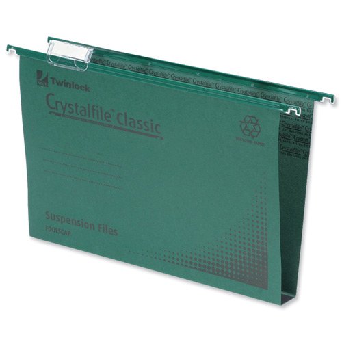 Rexel CrystalFile Foolscap Suspension Files Green 50mm 71750 - Pack 50