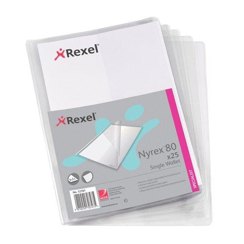 Rexel Nyrex Single Wallet Vertical Pocket A4 Clear 12181 - Pack 25