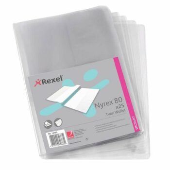 Rexel Nyrex Twin Wallet 2 Vertical Pockets A4 Clear 12195 - Pack 25