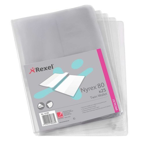 Rexel Nyrex Twin Wallet 2 Vertical Pockets A4 Clear 12195 - Pack 25