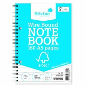 Silvine Everyday FSC Notebook Wire Feint Ruled 160pp A5 FSCTWA5 - Pack 5