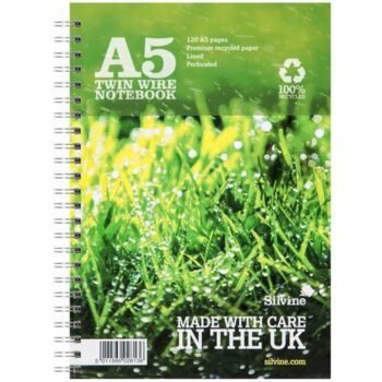 Silvine Premium Recycled Notebook Wire Ruled 120pp A5 R103 - Pack 5