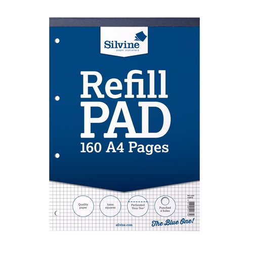 Silvine Refill Pad Headbound Punched Graph 5mm 160pp A4 A4RPX - Pack 6