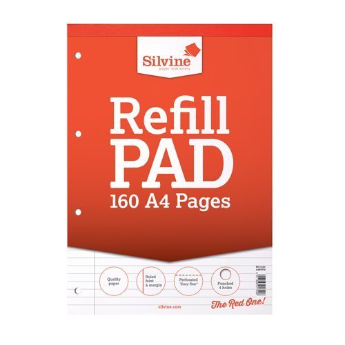 Silvine Refill Pad Headbound Punched Ruled Margin 160pp A4 A4RPFM - Pack 6
