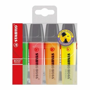 STABILO BOSS Highlighter Chisel Tip Assorted 70/4 - Wallet 4