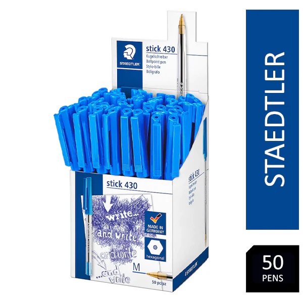 STAEDTLER 430 Stick Ballpoint Pen Medium Blue 430-M3CP50 - Pack 50