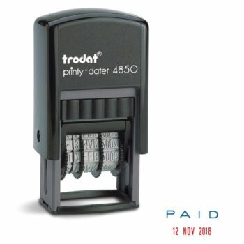 Trodat Printy 4850/L2 Dater Stamp 'PAID' Blue/Red 76373