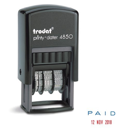 Trodat Printy 4850/L2 Dater Stamp 'PAID' Blue/Red 76373