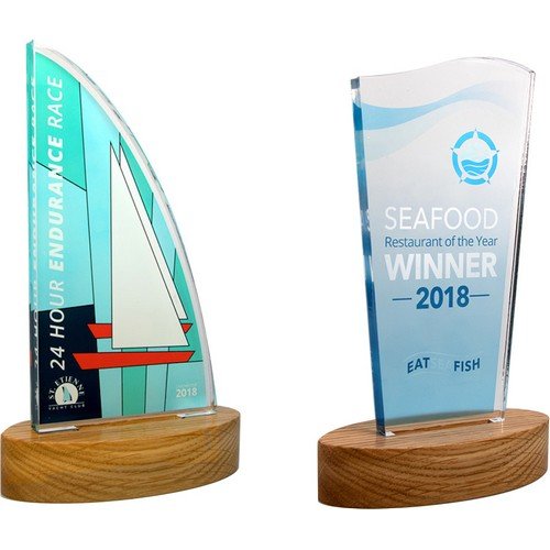 Bespoke Freestanding Acrylic Awards + Wood Base E94202