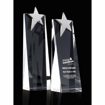 Medium Optical Crystal Tall Wedge Award +Chrome Star E94507