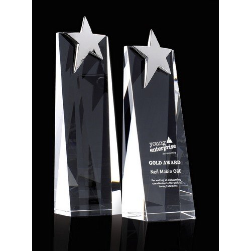 Medium Optical Crystal Tall Wedge Award +Chrome Star E94507
