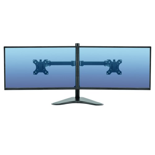 Enhance your workspace with the Fellowes Freestanding Dual Horizontal Monitor Arm 8043701 designed to support two monitors for optimal viewing and improved productivity. This adjustable monitor stand offers a sleek design and ergonomic benefits perfect for any office setup.