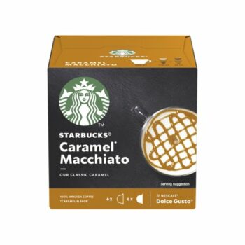 Indulge in the rich and creamy flavour of Nescafe Dolce Gusto STARBUCKS Caramel Macchiato with this convenient pack of 36 capsules perfect for creating barista-style coffee at home.