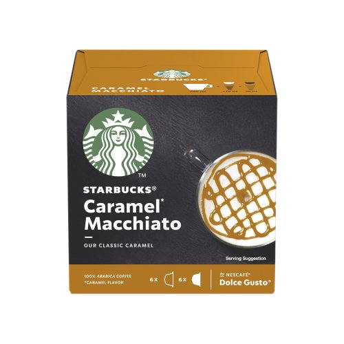 Indulge in the rich and creamy flavour of Nescafe Dolce Gusto STARBUCKS Caramel Macchiato with this convenient pack of 36 capsules perfect for creating barista-style coffee at home.