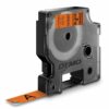 Shop the DYMO D1 Durable Label in striking black on orange perfect for organising your workspace. This 12mm x 3m label tape (model 1978367) ensures long-lasting visibility and durability for all your labelling needs.