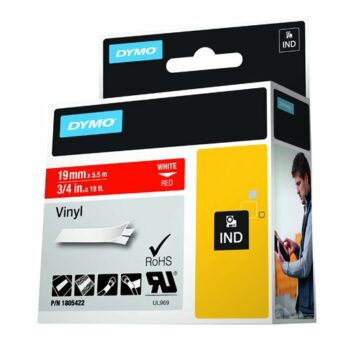 Shop the DYMO IND White on Red 1805422 Label featuring durable 19mm vinyl for clear and long-lasting labelling solutions. Perfect for industrial use this label ensures your organisation needs are met with style and efficiency.