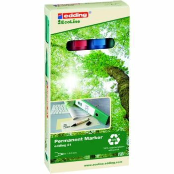 Shop the Edding 21 EcoLine Permanent Markers in assorted colours perfect for vibrant and long-lasting marking. This pack of 4 eco-friendly markers is ideal for artists crafters and office use.