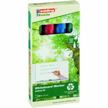 Shop the Edding 28 EcoLine Whiteboard Markers in assorted colours perfect for vibrant presentations and creative projects. This pack of 4 eco-friendly markers ensures smooth writing and easy erasing on whiteboards.