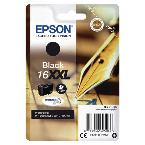 Epson Inkjet Cartridge 16xxl Black 22ml C13t16814012 Pen Crossword Fusion Office
