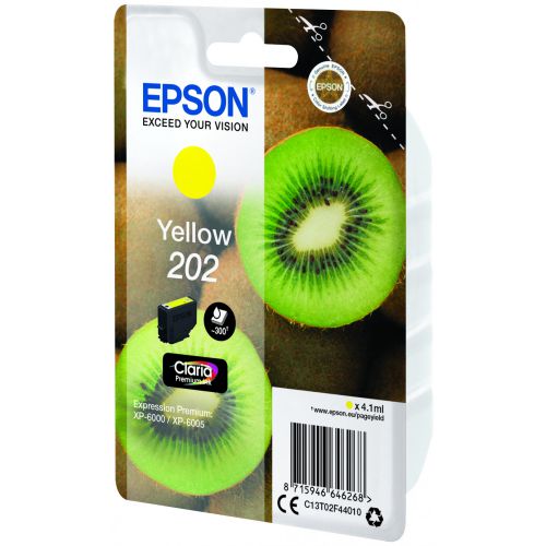 Epson Inkjet Cartridge 202 Yellow 4ml C13t02f44010 Kiwi Fusion Office