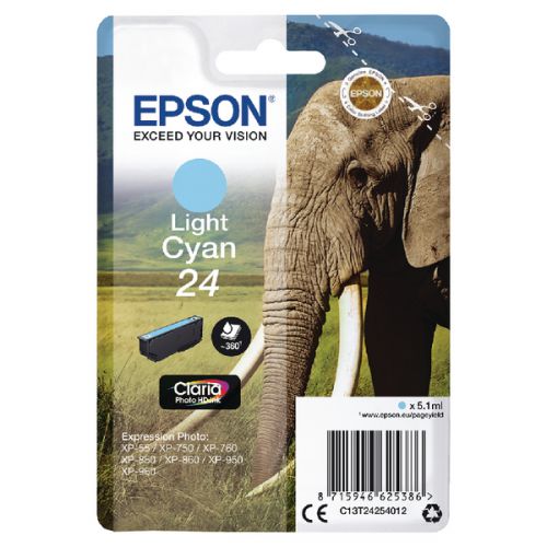 Epson Inkjet Cartridge 24 Light Cyan 5ml C13t24254012 Elephant Fusion Office