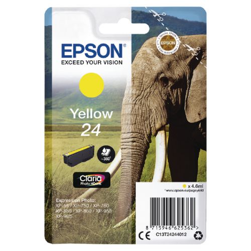Epson Inkjet Cartridge 24 Yellow 5ml C13t24244012 Elephant Fusion Office