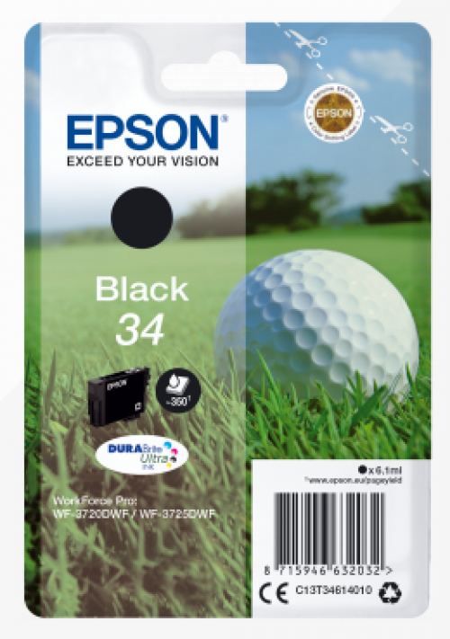 Epson Inkjet Cartridge 34 Black 6ml C13t34614010 Golf Ball Fusion Office