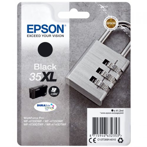 Epson Inkjet Cartridge 35xl Black 41ml C13t35914010 Padlock Fusion Office