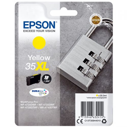Epson Inkjet Cartridge 35xl Yellow 20ml C13t35944010 Padlock Fusion Office