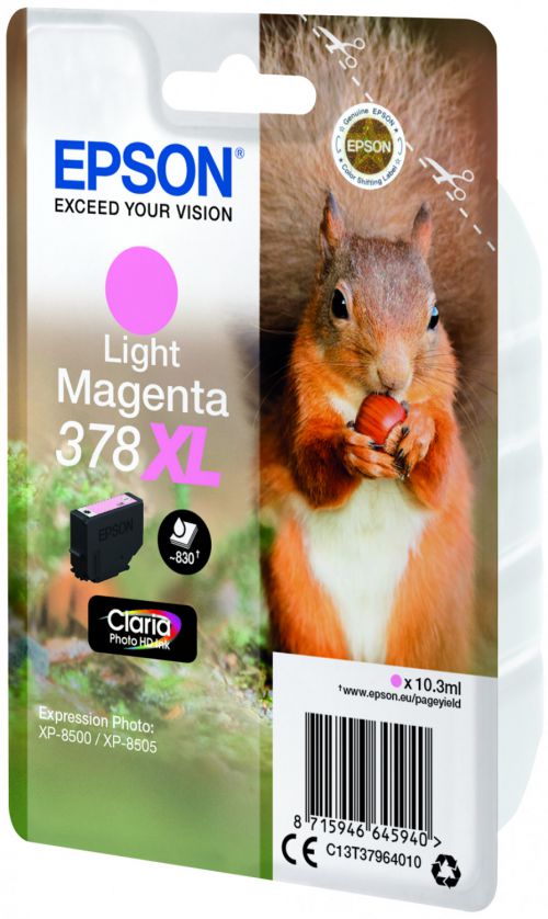 Epson Inkjet Cartridge 378xl Light Magenta 10ml C13t37964010 Squirrel Fusion Office