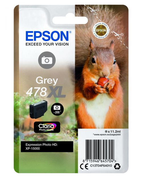 Epson Inkjet Cartridge 478xl Grey 10ml C13t04f64010 Squirrel Fusion Office