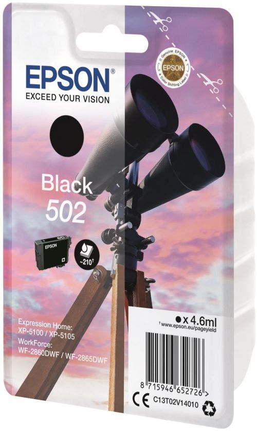Epson Inkjet Cartridge 502 Black 5ml C13t02v14010 Fusion Office