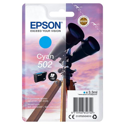 Epson Inkjet Cartridge 502 Cyan 3ml C13t02v24010 Binoculars Fusion Office
