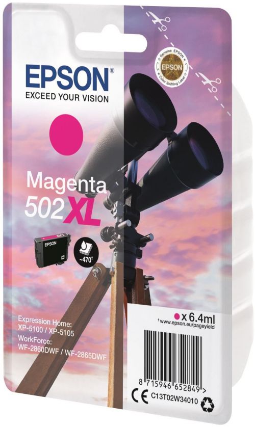 Epson Inkjet Cartridge 502xl Magenta 6ml C13t02w34010 Binoculars Fusion Office