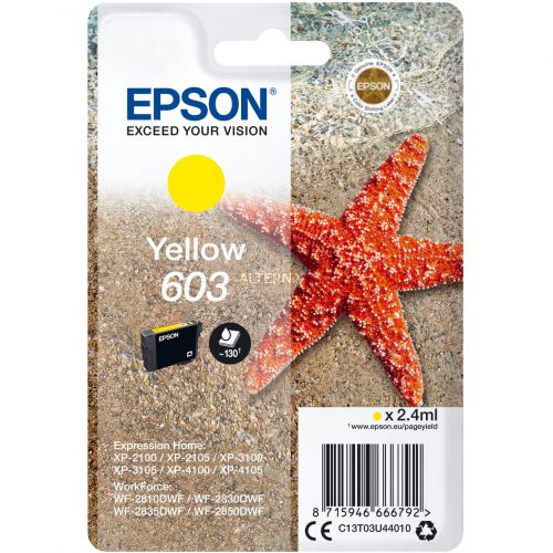 Epson Inkjet Cartridge 603 Yellow 24ml C13t03u44010 Starfish Fusion Office