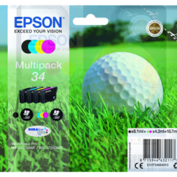 Epson Inkjet Cartridges 34 Black Colour Multipack C13t34664010 Golf Ball Fusion Office