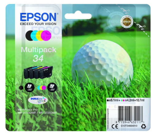 Epson Inkjet Cartridges 34 Black Colour Multipack C13t34664010 Golf Ball Fusion Office