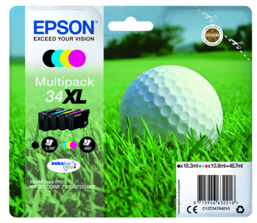 Epson Inkjet Cartridges 34xl Black Colour Multipack C13t34764010 Golf Ball Fusion Office
