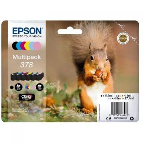 Epson Inkjet Cartridges 378 6 Colour Multipack C13t37884010 Squirrel Fusion Office