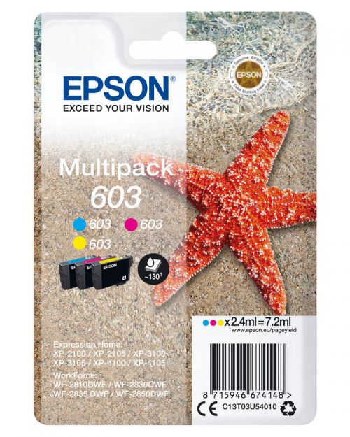 Epson Inkjet Cartridges 603 3 Colour Multipack C13t03u54010 Starfish Fusion Office