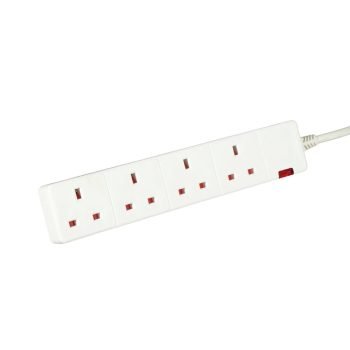 Extension Lead 4 Way 2 Metres 13 Amp White with LED - Fusion Office Ltd UK