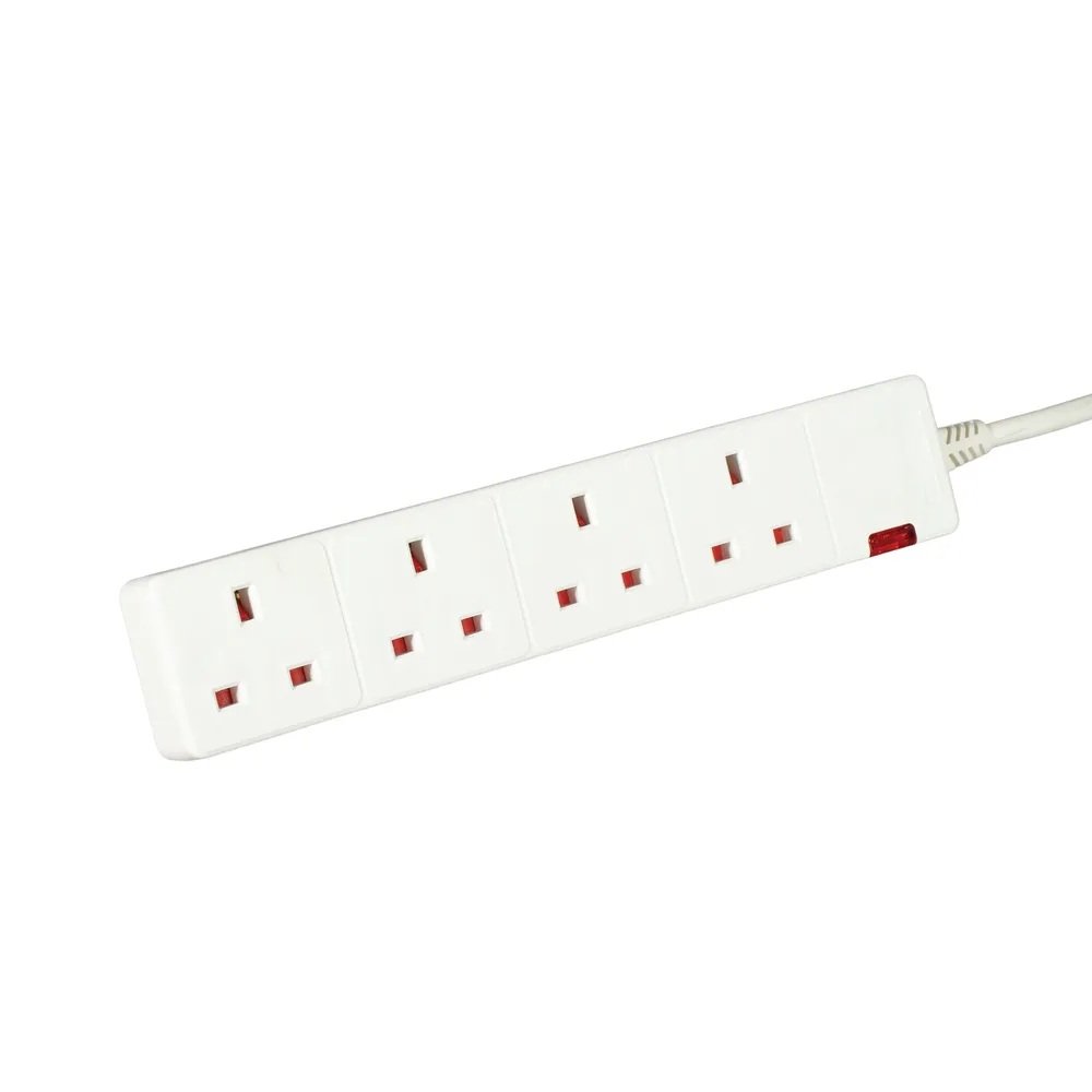 Extension Lead 4 Way 2 Metres 13 Amp White with LED - Fusion Office Ltd UK