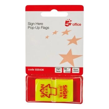 Index Flags 'Sign Here' Yellow Pop Up Red Arrow - 50 Tabs - Fusion Office UK