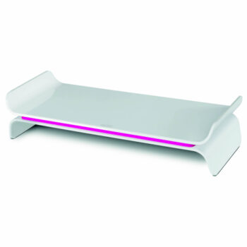 Enhance your workspace with the Leitz Ergo WOW Adjustable Monitor Stand in vibrant pink (65040023) designed to improve ergonomics and elevate your monitor for optimal viewing comfort.