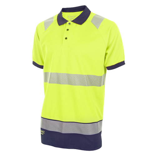 Two Tone Short Sleeve Polo Shirt Saturn Yellow/Navy Blue Medium HVTT010SYNM
