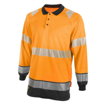 Two Tone Long Sleeve Polo Shirt Orange/Black Small HVTT015ORBLS