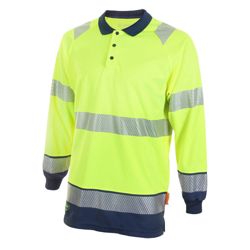 Two Tone Long Sleeve Polo Shirt Saturn Yellow/Navy Blue Large HVTT015SYNL