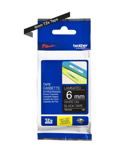 Brother Tze 315 P Touch White On Black Label Tape 6mmx8m Tze315 Fusion Office
