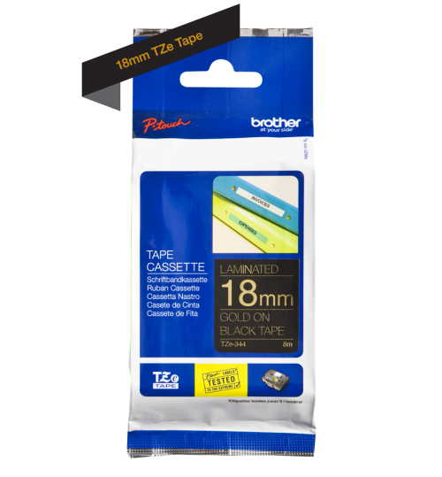 Brother Tze 344 P Touch Gold On Black Label Tape 18mm X 8m Tze344 Fusion Office
